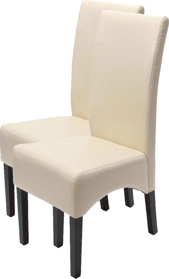 2er-Set Esszimmerstuhl Küchenstuhl Stuhl Latina, LEDER ~ creme, dunkle Beine