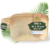 thumbnail of BIOZOYG 100 Stück Einweggeschirr 16x13cm, tief, Palmblatt-Teller rechteckig umweltfreundliche Einwegteller aus Palmenblättern, biologisch abbaubar