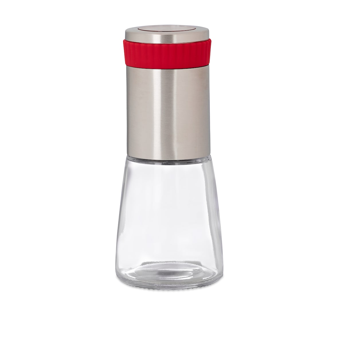 Relaxdays Chilimühle, Edelstahl Gewürzmühle m. Kräuter Mahlwerk, 16 cm Mühle, silber-rot