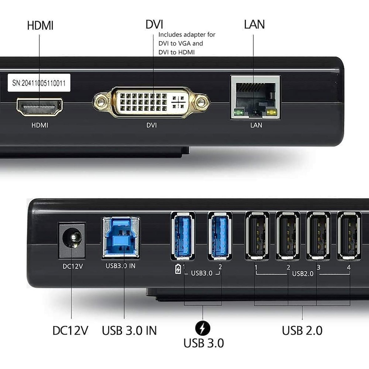 Docking Station Usb 3.0 / Type C Per Notebook Computer Doppia Uscita Video Lan
