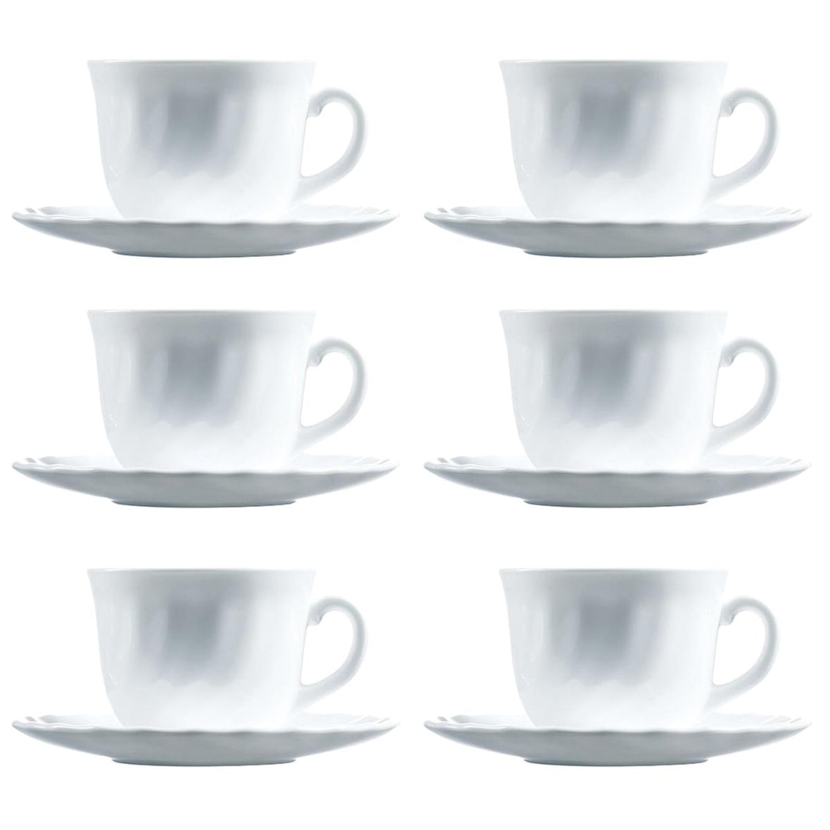 LUMINARC TRIANON - Set van 6 kopjes uit opaalglas met schotel, 22 cl