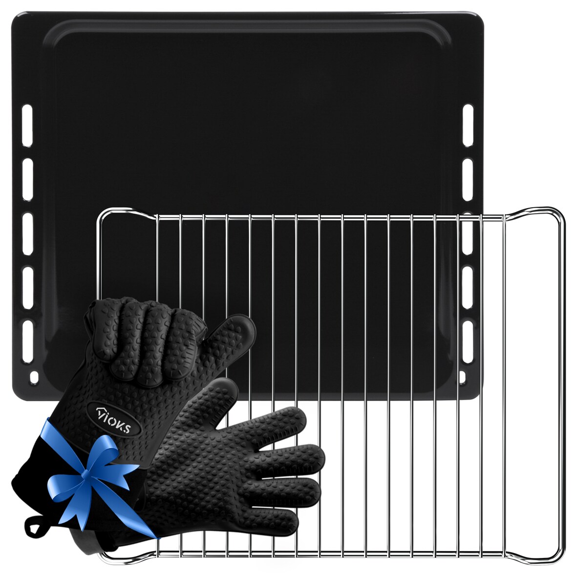 VIOKS Backblech passend wie Bauknecht 481241838128 mit Grillrost und 2x Ofenhandschuhe