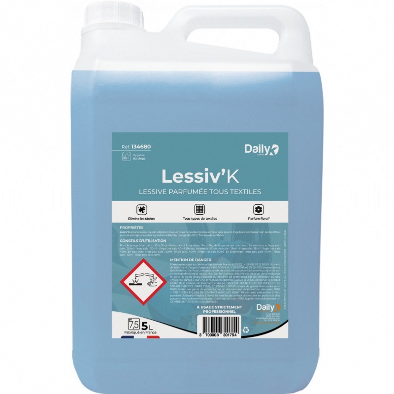 Flüssigwaschmittel für alle Textilien mit Blumenduft - LESSIV'K - - Bidon 5l -. Daily K