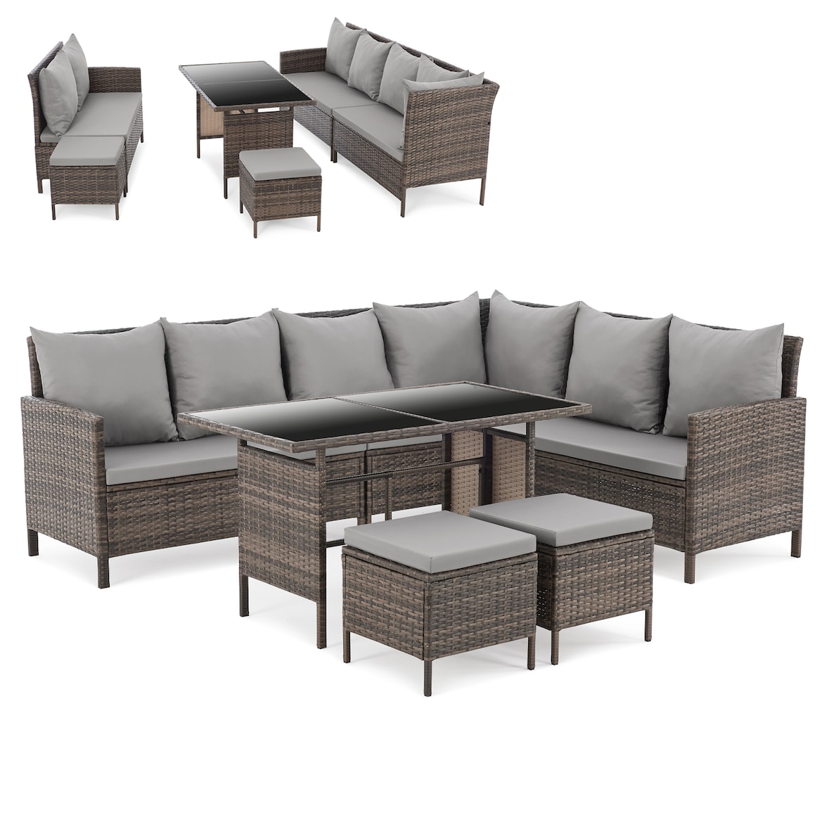 SVITA MADISON polyrattan dining set tuinmeubelset rotan lounge hoekbank bruin