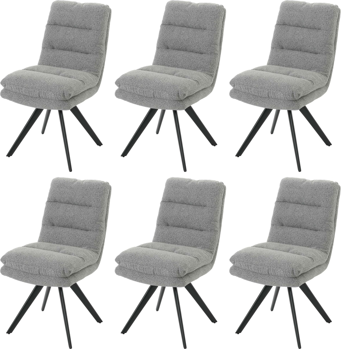 6er-Set Esszimmerstuhl HWC-G66, Küchenstuhl, drehbar Auto-Position Stoff/Textil Bouclé MVG ~ hellgrau