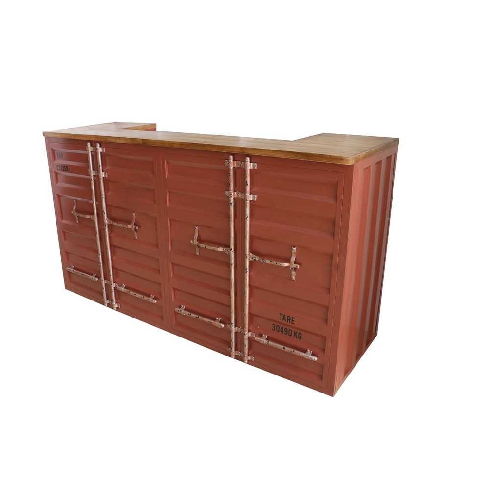 Bar container Rouge  Tole + bois L200 X P65 X H110