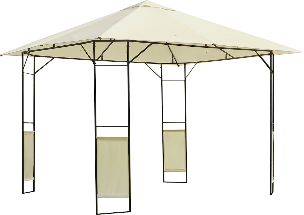 Carpa 2,97x2,97x2,6m Cenador Jardin Marco de Acero y 4 Paraviento lateral Color Crema