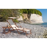 thumbnail of Liegestuhl weiß Fußablage u Kissen Deckchair klappbar Sonnenliege Holz Gartenliege 10-303 F KD