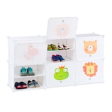 thumbnail of Relaxdays Schuhregal Kinder, 12 Fächer für 24 Paar, Tiermotive, erweiterbares Steckregal HxBxT: 95 x 84 x 31,5 cm, weiß