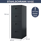thumbnail of Hängeregisterschrank abschließbar TION - 4 Schubladen mit Schloss | Aktenschrank Büroschrank aus Stahl Metallschrank, 132x46x62cm Anthrazit