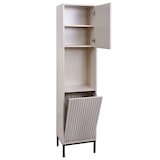 thumbnail of Hochschrank HWC-O42, Badschrank Badregal Badezimmer Schrankfächer Wäschekorb, MDF Melamin 174x39x30cm ~ Holzoptik beige