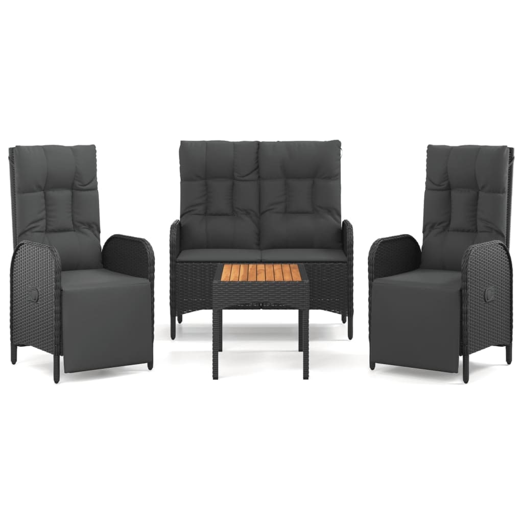 Helloshop26 - Conjunto de comedor de jardín exterior de 4 piezas con cojines negro 02_0013690