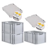 thumbnail of PROREGAL SuperSparSet 3x Eurobox NextGen Economy mit Scharnierdeckel & gelben Verschlüssen, Griffe offen, HxBxT 32x40x60cm, 65L, Eurobehälter, Box