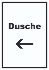 thumbnail of Dusche Schild mit Text und Richtungspfeil links waschen Hygiene hochkant A4 (210x297mm)