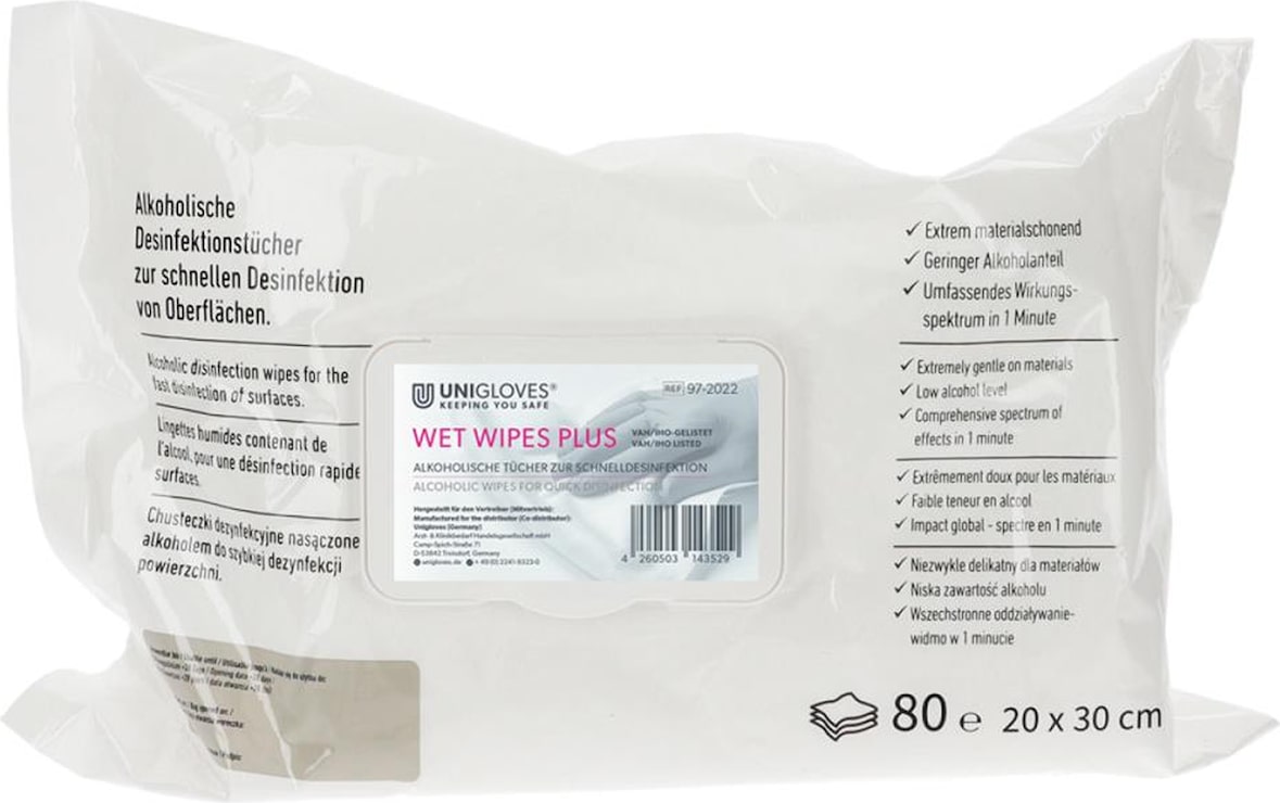 UNIGLOVES Wet Wipes Plus - Desinfektionstücher - gebrauchsfertig - 6 x 80 Stück