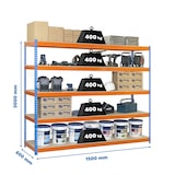 thumbnail of SimonRack Industrieregal, 3000x1500x600 mm, 400 kg am Biegepunkt, 5 Holzböden, Garagenregal, Blau/Orange/Holz- Ecoforte