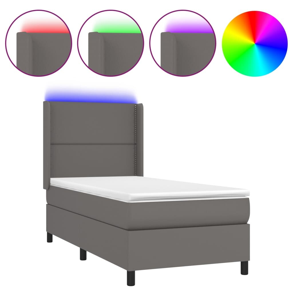 vidaXL Boxspringbett mit Matratze & LED Grau 90x200 cm Kunstleder