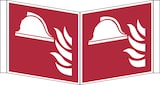 thumbnail of Brandschutzzeichen, Winkelschild Mittel und Geräte zur Brandbekämpfung F004 - ASR A1.3 (ISO 7010) - 200x200x0.6 mm Aluminium glatt, nachleuchtend