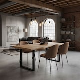 thumbnail of Table rectangulaire 160x90 cm effet bois, pieds en métal en forme de U, design moderne, pour 6 personnes, pour cuisine et salle à manger – DEXTER