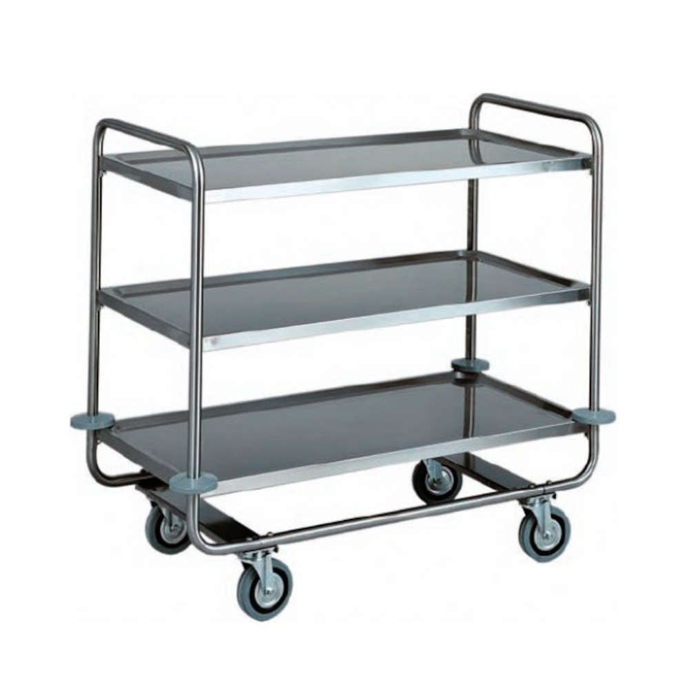 Carrello di Servizio Trasporto Pesante - 3 Ripiani Inox Portata 150 Kg - Dimensioni 110x60x100(h) cm - Ruote ø125 mm