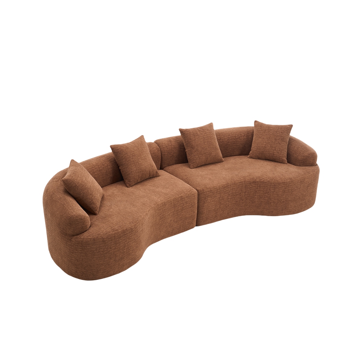 Kombinationssofa Chenille Karamell 4-Sitzer modular mit geschwungener Form