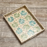 thumbnail of Tablett Dekotablett mediterran Perlmutt-Schimmer Keramik Serviertablett Blumen