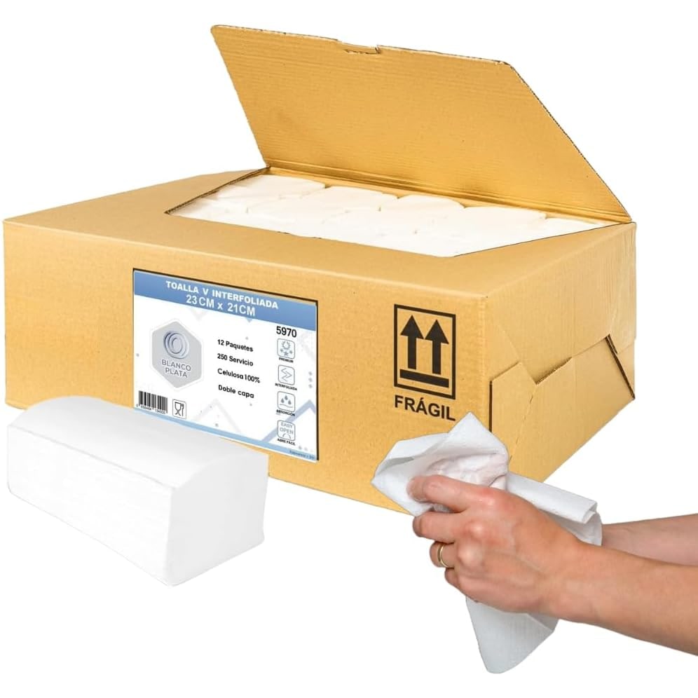 Toalla Papel Secamanos Zig Zag 100% celulosa 2 capas Blancoplata 3000 unidades