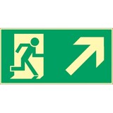 thumbnail of Schild Rettungsweg rechts aufwärts, Kunststoff, langnachleuchtend, 160-mcd, 297x148 mm