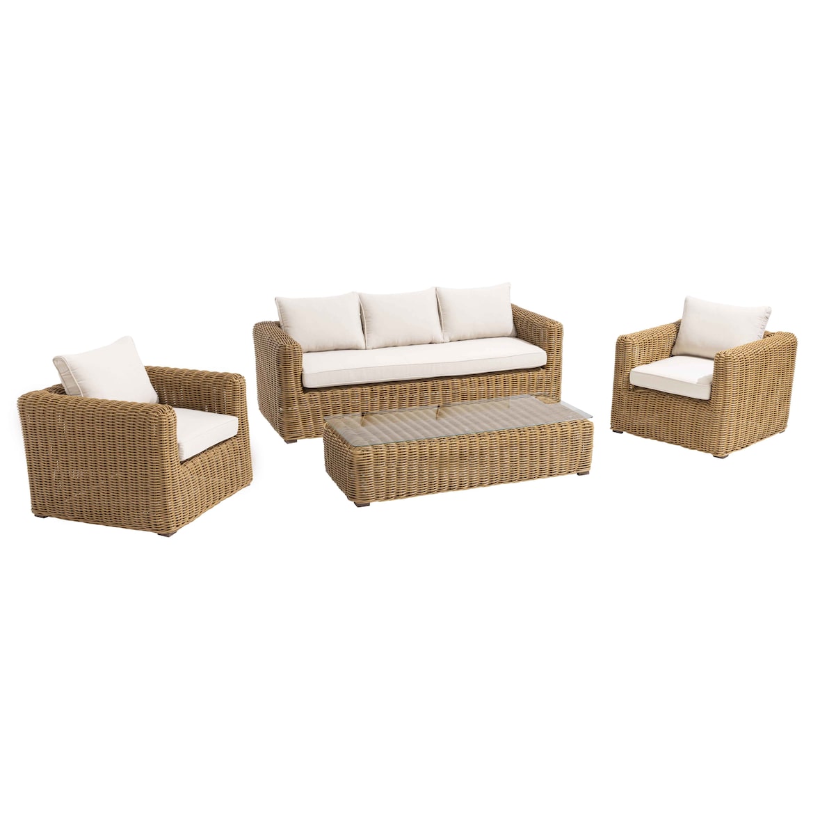 Conjunto de muebles de jardín de 5 plazas de resina tejida en color crudo