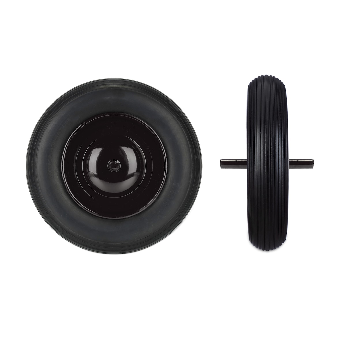 Relaxdays Schubkarrenrad 3.50-8, Vollgummireifen mit fester Achse, Stahlfelge, Ersatzrad Schubkarre, 100 kg, schwarz