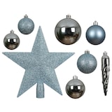 thumbnail of 33 Weihnachtskugeln Kunststoff mit Christbaumstern Set bruchsicher Christbaumkugeln Weihnachtsbaumkugeln Christbaumspitze Christbaumschmuck Eisblau