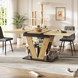 thumbnail of Ausziehbarer Esstisch 140x80x75 cm mit Holzmaserung Naturholz, MDF Metall Gestell, V Streben, verdeckte Auszüge, stabil für Küche