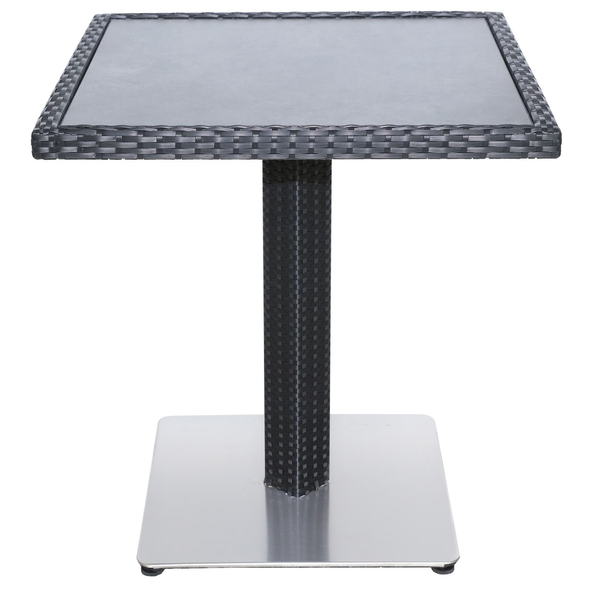 METRO PROFESSIONAL Mesa bistro Barbados, aluminio/poliratán, 70 x 70 cm, tablero efecto piedra, negro