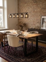 thumbnail of Esszimmertisch 180x90x76 cm Akazie Massivholz / Metall Esstisch Baumkante, Küchentisch Massiv mit Trapezbeinen in Schwarz, Holztisch Speisetisch