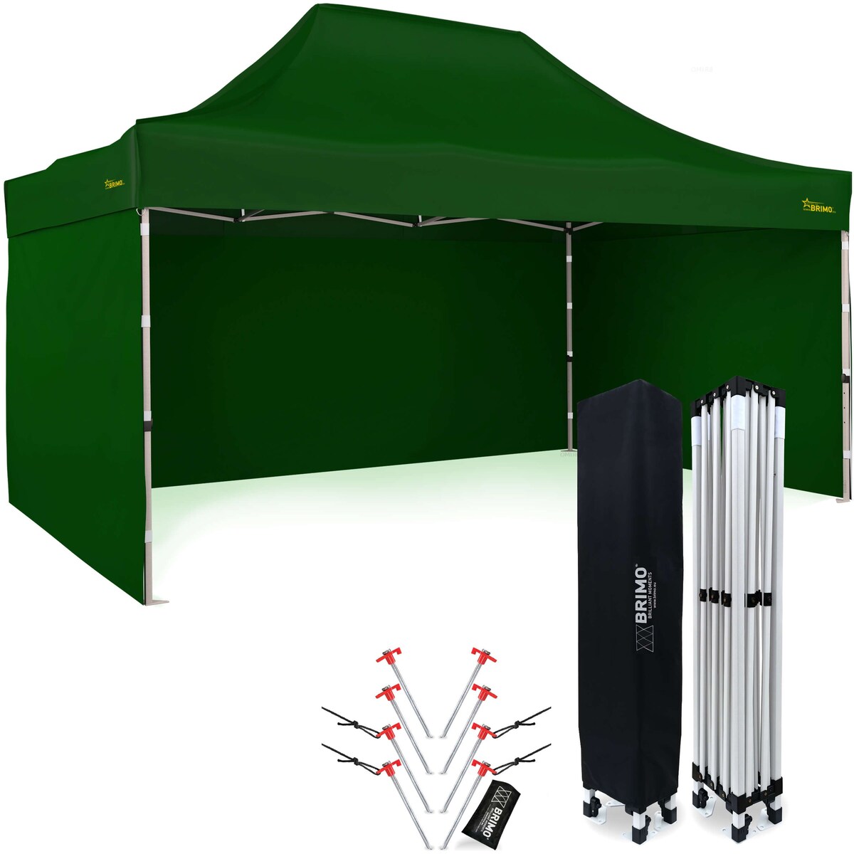 BRIMO Faltpavillons Pavillon faltbar 3x4,5 m - mit 3 Wänden - Grün