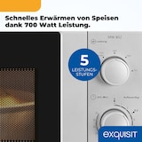 thumbnail of Exquisit Mikrowelle 20L, 700 Watt, 25,5cm Drehteller, 5 Leistungsstufen, Timer, Auftaufunktion, 2 Drehregler, MW 802 silber