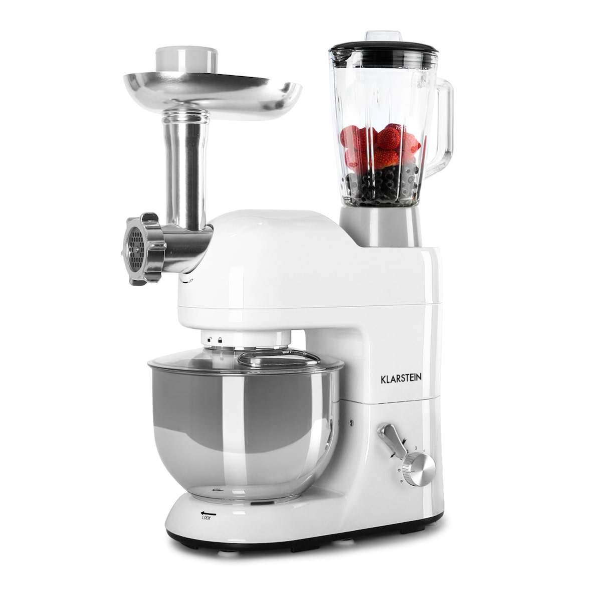 Klarstein Lucia Küchenmaschine 3-in-1 1800 W / 2,7 PS 5 Ltr Edelstahl BPA-frei Weiß