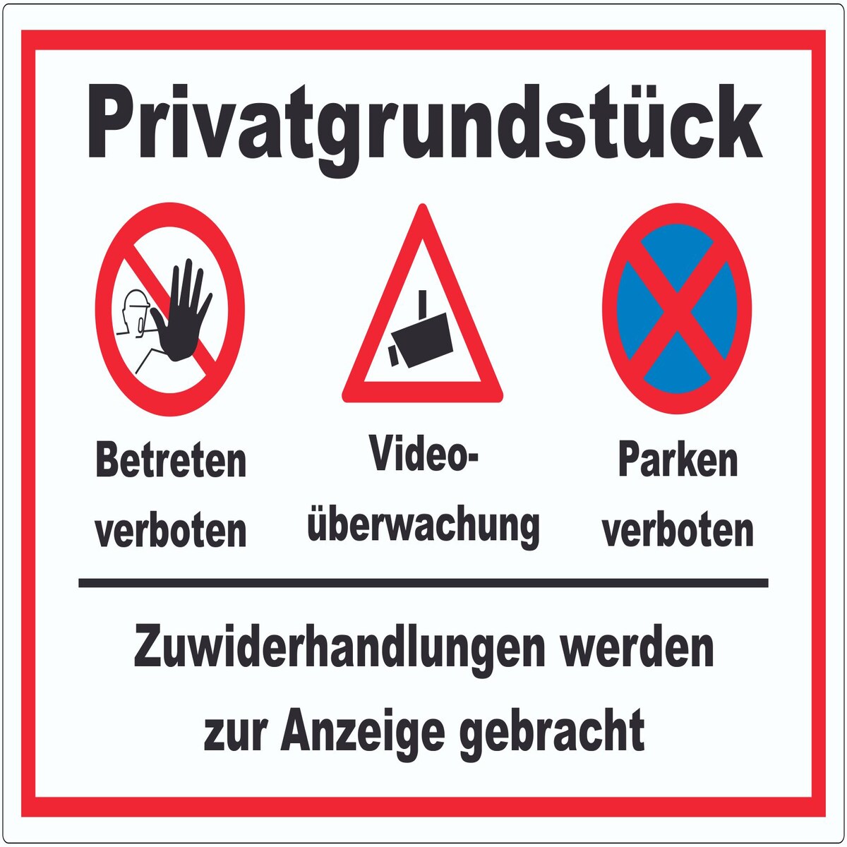 HB-Druck Privatgrundstück Betreten und Parken verboten Videoüberwachung Aufkleber A7 (74x105mm)