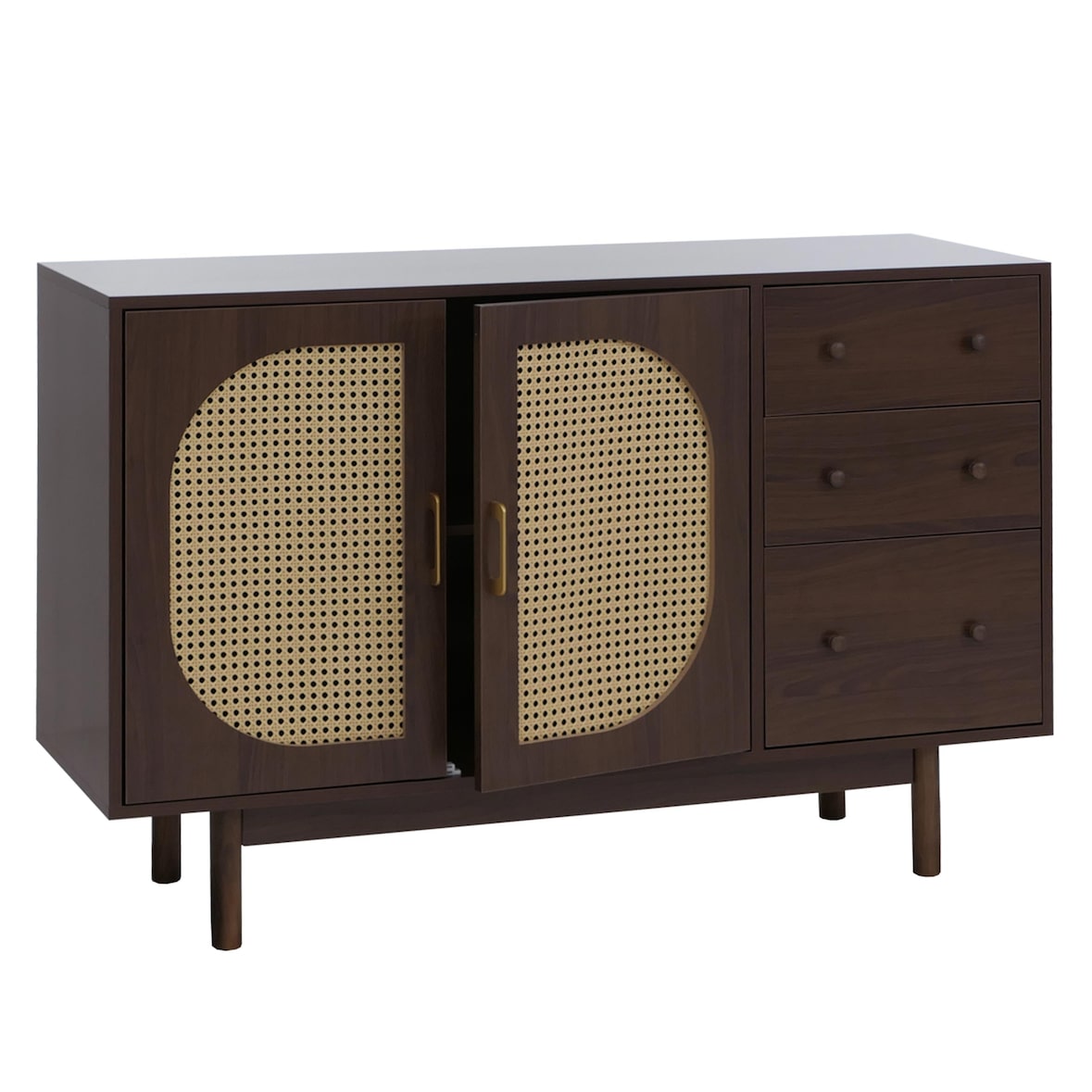 Décoshop26 -Modernes Sideboard im Chic-Stil mit 3 Schubladen und 2 Türen 80 x 120 x 40 cm aus Polyrattan und dunkelbraun 04_0008703