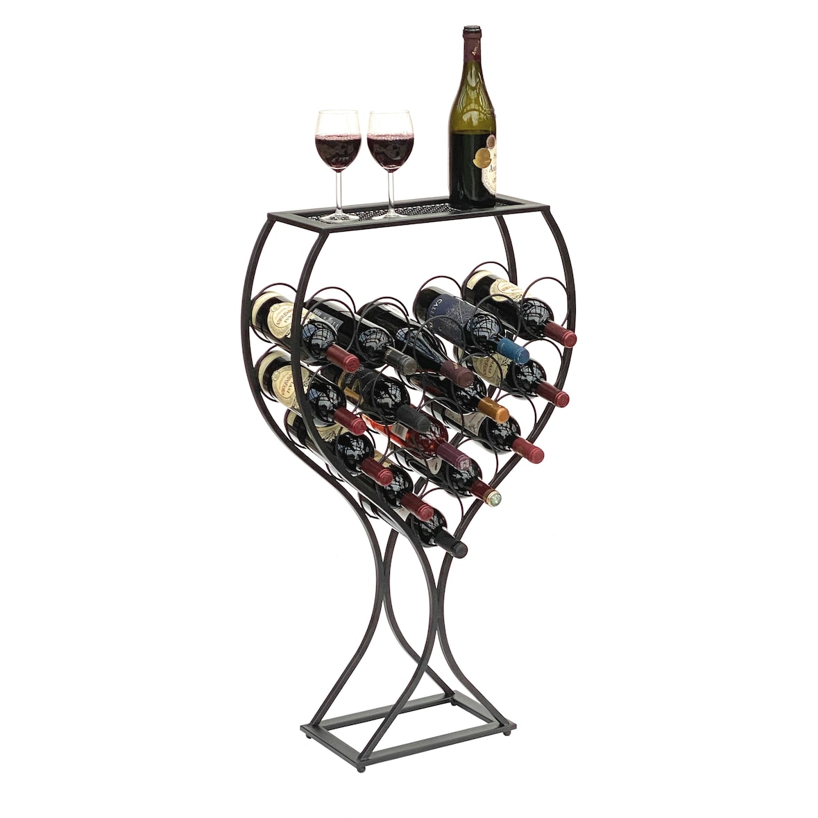 DanDiBo Weinregal Weinglas Design Metall Schwarz Flaschenregal stehend 100 cm 96211 für 15 Flaschen Schmiedeeisen
