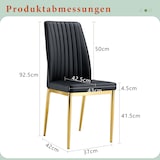 thumbnail of Essstuhl Set 4er Schwarz+Gold 93x43x43 cm mit PU Lederbezug und goldfarbenen Metallbeinen, ergonomische Rückenlehne, pflegeleicht