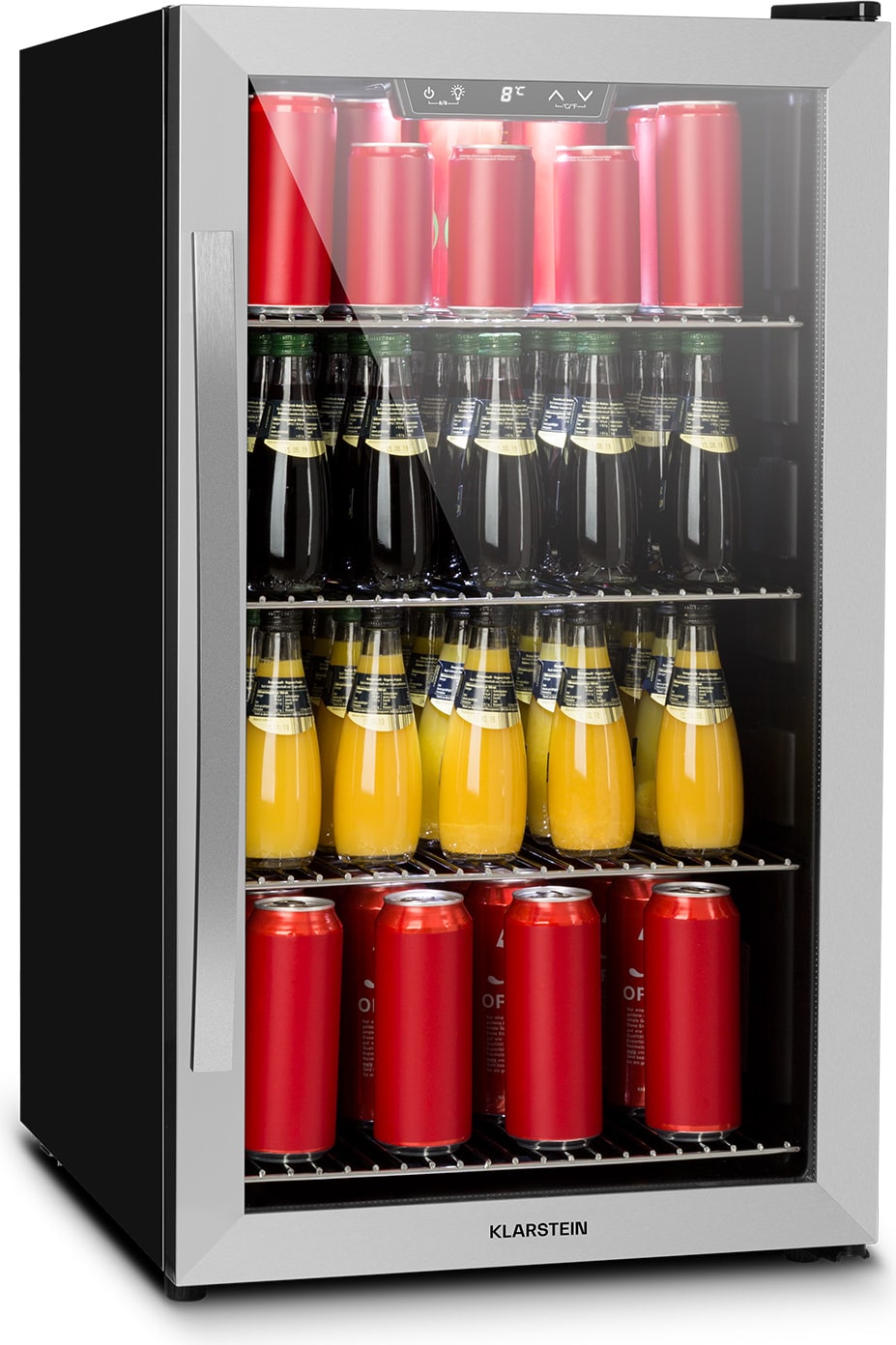 Beersafe 4XL Kühlschrank 124 Liter 4 Böden Panoramaglastür Edelstahl Silber