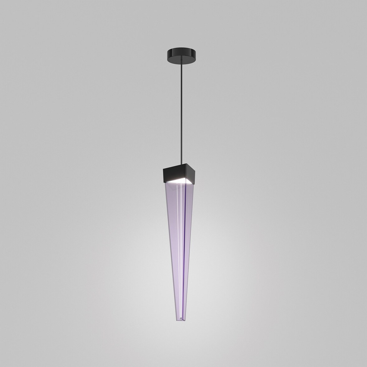 Candeeiro suspenso LED Stalactite 12W 2700K na cor ametista com estrutura em níquel preto polido, design moderno e cenográfico, altura regulável.