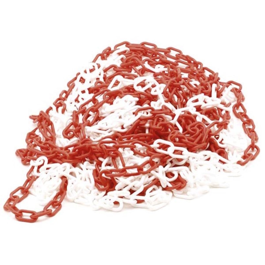 Chaîne de balisage en plastique pour délimiter les zones dangereuses, usage intérieur et extérieur, rouge/blanc, 25 m, 6 mm