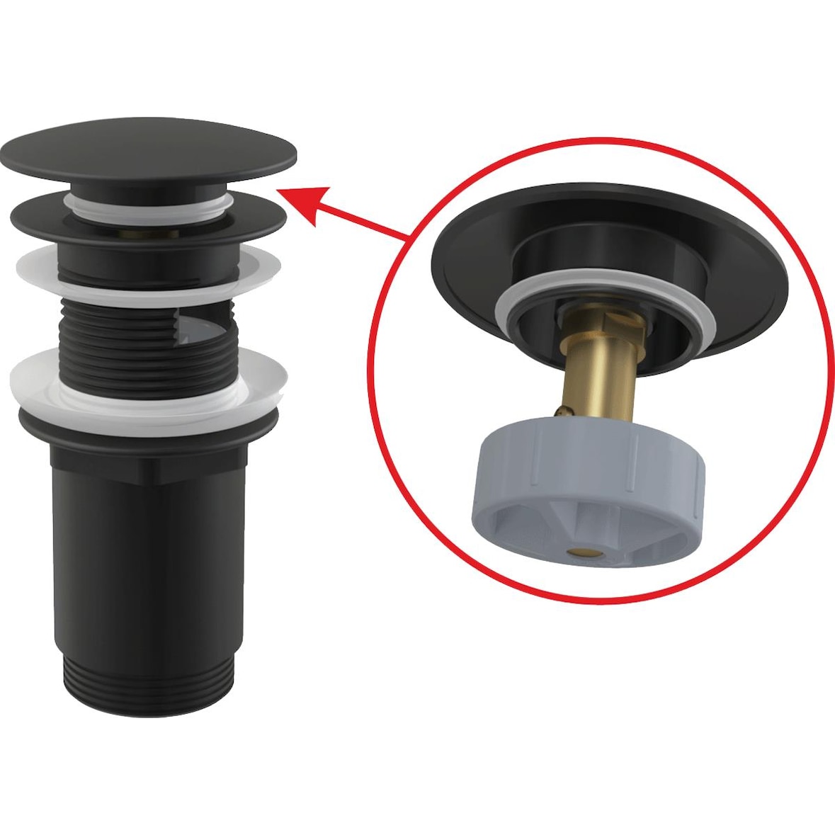 alcadrain Ablaufventil für das Waschbecken CLICK/CLACK 5/4" Ganzmetal mit Überlauf, großer Stopfen Schwarz-Matt