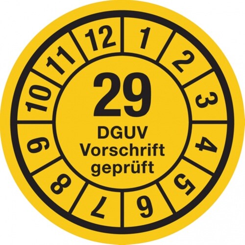 Dreifke® Jahresprüfplaketten, DGUV Vorschrift geprüft, Jahresfar - 35 mm Folie selbstklebend