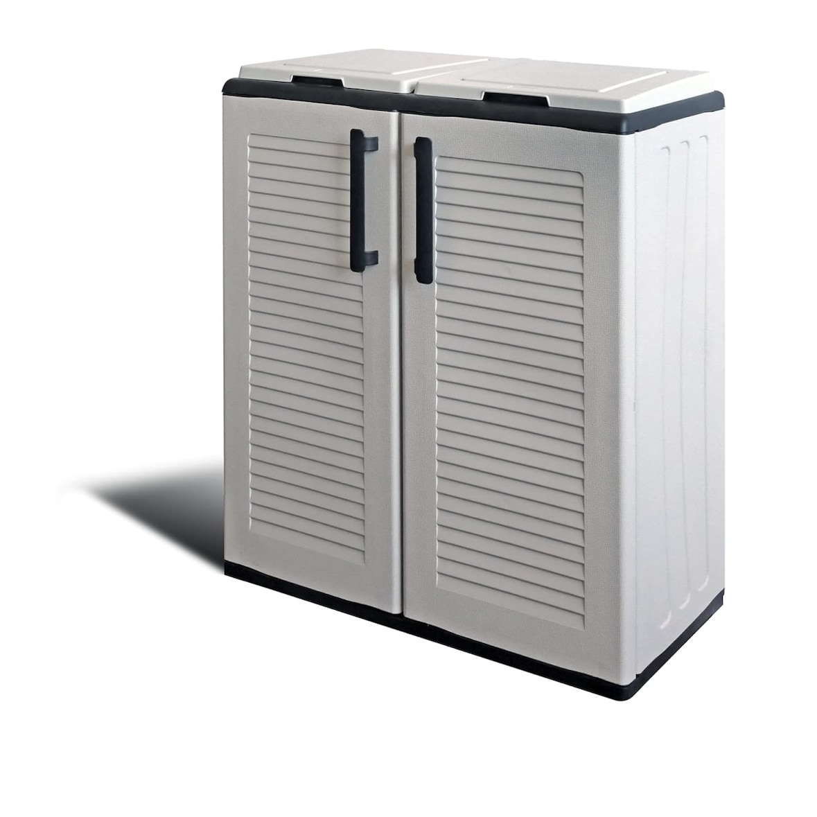 Cache Poubelles de tri Selectif 2 Sacs - Armoire Recyclage 68 x 37 x 90 cm Gris Clair 2 Portes 4 pieds ART PLAST