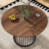 thumbnail of Esstisch rund 80x80x76 cm Walnuss+Schwarz MDF Tischplatte Metallbeine mit verstellbaren Füßen, stabiler Küchentisch für Esszimmer Wohnzimmer Büro