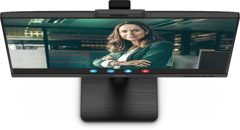 Ein Monitor mit einer Frau auf dem Bildschirm.