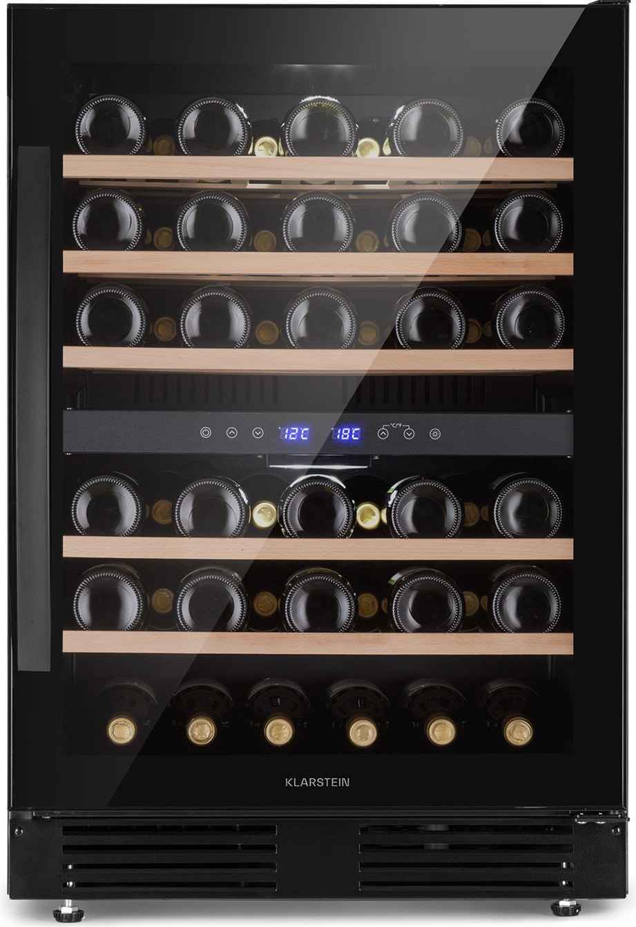 Klarstein Vinovilla 50 Duo Zweizonen-Weinkühlschrank 153l 51 Fl. 3-Farben Glastür Schwarz